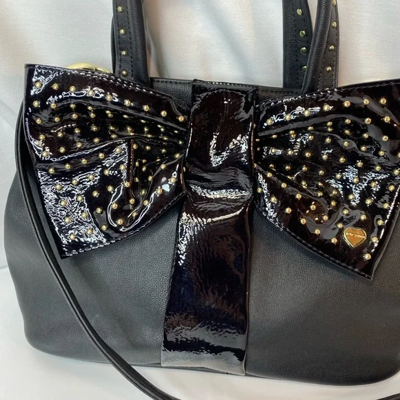 Betsy Johnson crossbody handbag Black With Gold Studded Black Bow - Main Image